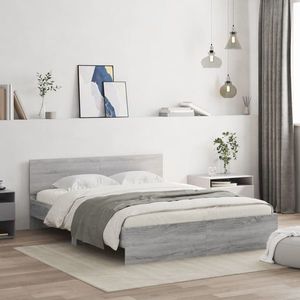 vidaXL Cadru de pat cu tăblie, gri sonoma, 150x200 cm imagine