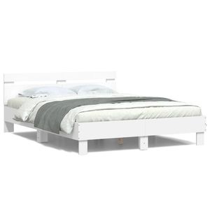 vidaXL Cadru de pat cu tăblie și LED, alb, 140x200 cm imagine