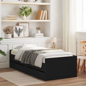 vidaXL Cadru de pat cu sertare, negru, 90x200 cm imagine