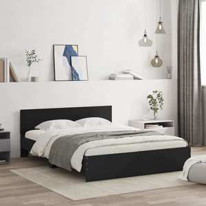 vidaXL Cadru de pat cu tăblie, negru, 150x200 cm imagine