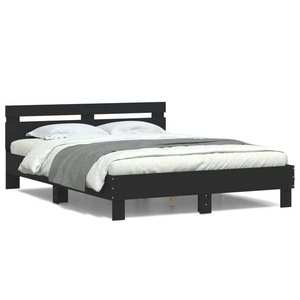 vidaXL Cadru de pat cu tăblie și LED, negru, 140x200 cm imagine