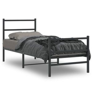 vidaXL Cadru pat metalic cu tăblii de cap/picioare , negru, 75x190 cm imagine