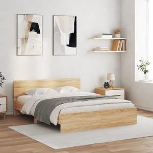 vidaXL Cadru de pat cu tăblie, stejar sonoma, 150x200 cm imagine