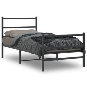 vidaXL Cadru pat metalic cu tăblii de cap/picioare negru, 90x190 cm imagine
