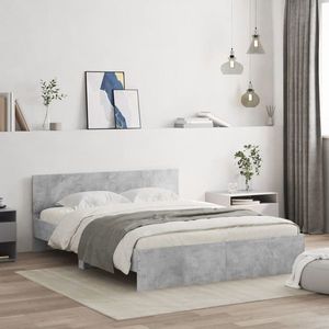 vidaXL Cadru de pat cu tăblie, gri beton, 150x200 cm imagine
