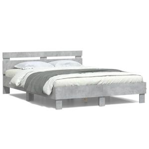 vidaXL Cadru de pat cu tăblie și LED, gri beton, 140x200 cm imagine