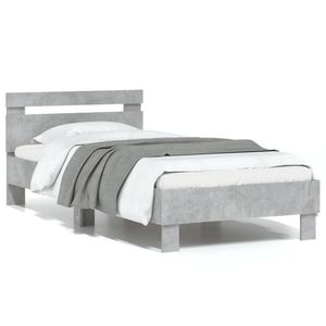 vidaXL Cadru de pat cu tăblie gri beton 90x200 cm lemn prelucrat imagine