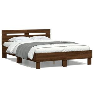 vidaXL Cadru de pat cu tăblie, stejar maro, 135x190 cm, lemn prelucrat imagine