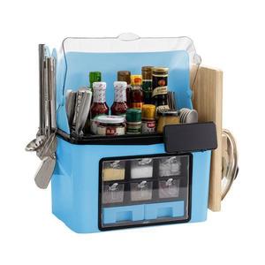 Organizator Multifunctional pentru Bucatarie Teno®, suport sticle, rafturi pentru condimente, cuier pentru ustensile, suport cutite, 46 x 26 x 43 cm, albastru imagine