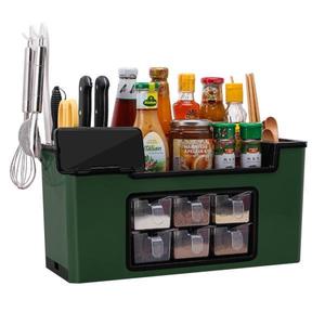 Organizator Multifunctional pentru Bucatarie Teno®, 6 Compartimente, raft condimente, suport detasabil telefon, verde imagine