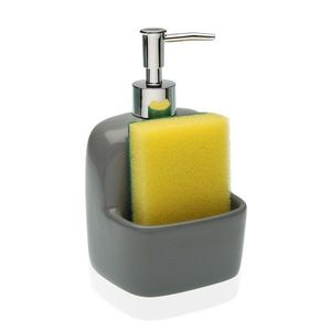 Dozator pentru detergent de vase cu suport pentru burete Grey, Versa, 10.5x9.4x17.8 cm, ceramica imagine