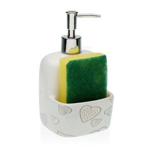 Dozator detergent lichid cu suport burete Cozy Hearts, Versa, 10.5 x 9.4 x 17.8 cm, ceramica imagine