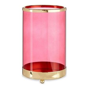 Suport pentru lumanare Cylinder, Gift Decor, 12.2 x 12.2 x 19.5 cm, metal/sticla, roz/auriu imagine