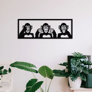 Decoratiune de perete, Three Monkeys-S, metal, 50 x 18 cm, negru imagine