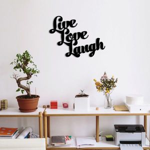 Decoratiune de perete, Live Love Laugh Metal Decor, metal, 52 x 38 cm, negru imagine