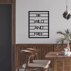 Decoratiune de perete, Be Wild And Free, metal, 40 x 52 cm, negru imagine