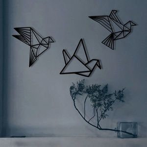 Decoratiune de perete, Origami, metal, 100 x 31 cm, negru imagine