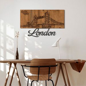 Decoratiune de perete, London, lemn/metal, 58 x 35 cm, negru/maro imagine