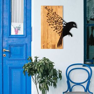 Decoratiune de perete, Mucize, lemn/metal, 45 x 58 cm, negru/maro imagine