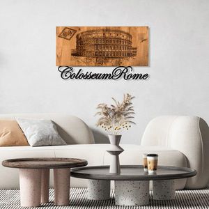 Decoratiune de perete, Colosseum, lemn/metal, 58 x 33 cm, negru/maro imagine