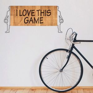 Decoratiune de perete, I Love This Game, lemn/metal, 72 x 34 cm, negru/maro imagine