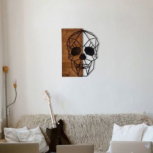 Decoratiune de perete, Skull Metal Decor, lemn/metal, 44 x 58 cm, negru/maro imagine