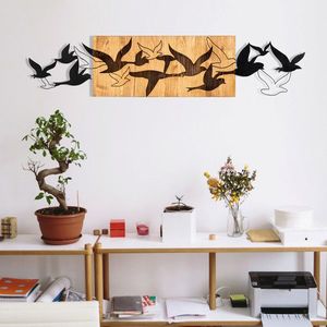 Decoratiune de perete, Albatros, lemn/metal, 111 x 25 cm, negru/maro imagine