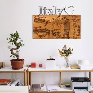 Decoratiune de perete, I Love You Italy, lemn/metal, 58 x 41 cm, negru/maro imagine