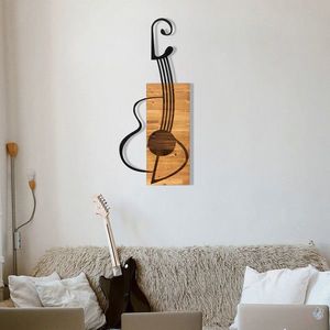 Decoratiune de perete, Gitar, lemn/metal, 39 x 13 cm, negru/maro imagine