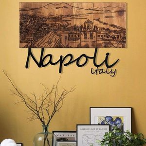 Decoratiune de perete, Napoli, lemn/metal, 58 x 40 cm, negru/maro imagine