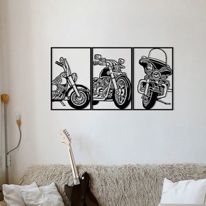 Decoratiune de perete, 3 Choppers, metal, 100 x 50 cm, negru imagine