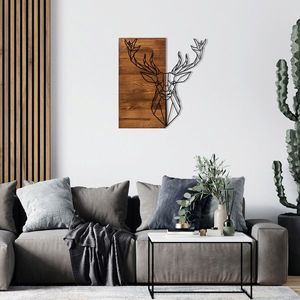 Decoratiune de perete, Deer1, lemn/metal, 56 x 58 cm, negru/maro imagine