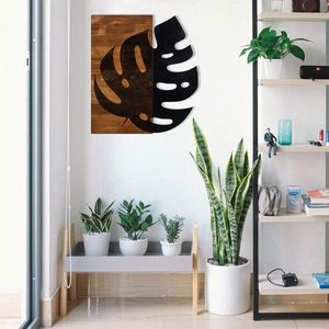 Decoratiune de perete, Leaf2 Metal Decor, lemn/metal, 52 x 58 cm, negru/maro imagine