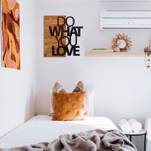 Decoratiune de perete, Do What You Love, lemn/metal, 54 x 58 cm, negru/maro imagine