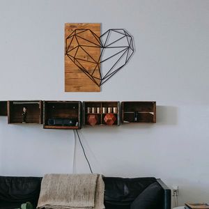 Decoratiune de perete, Heart, lemn/metal, 58 x 58 cm, negru/maro imagine