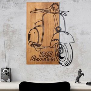 Decoratiune de perete, Nostalgic Scooter, lemn/metal, 44 x 59.5 cm, negru/maro imagine