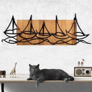 Decoratiune de perete, Ships in The Sea, lemn/metal, 86 x 31 cm, negru/maro imagine