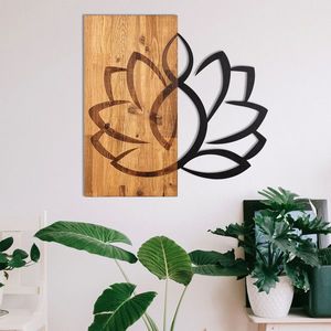 Decoratiune de perete, Lotus, lemn/metal, 58 x 58 cm, negru/maro imagine
