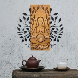 Decoratiune de perete, Meditation, lemn/metal, 58 x 57.5 cm, negru/maro imagine