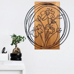 Decoratiune de perete, Orchid, lemn/metal, 55 x 57.5 cm, negru/maro imagine