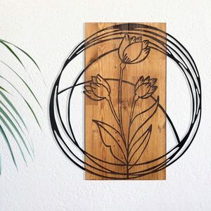 Decoratiune de perete, Tulip, lemn/metal, 55 x 57.5 cm, negru/maro imagine