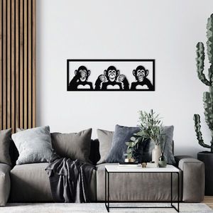 Decoratiune de perete, Three Monkeys-L, metal, 100 x 36 cm, negru imagine