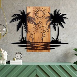 Decoratiune de perete, Hawaii, lemn/metal, 74 x 57.5 cm, negru/maro imagine