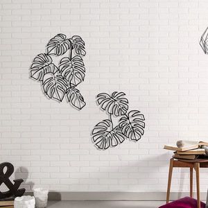 Decoratiune de perete, Spirit Leaf, metal, 139 x 89 cm, negru imagine