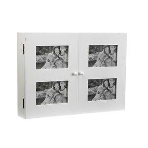 Dulapior pentru chei cu masca pentru contor si 4 rame foto, Versa, 46 x 8.5 x 33 cm, lemn, alb imagine