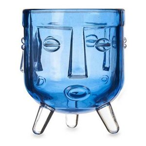 Suport pentru lumanare Face, Gift Decor, 7.8 x 7.8 x 8.8 cm, sticla, albastru imagine