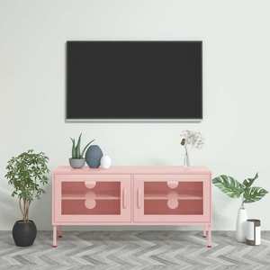 vidaXL Comodă TV, roz, 105x35x50 cm, oțel imagine
