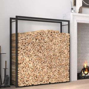 vidaXL Suport pentru lemne de foc, negru mat, 110x28x116 cm, oțel imagine