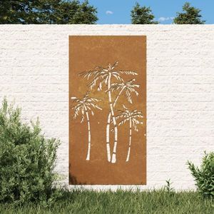 vidaXL Decor de perete de grădină 105x55 cm design palmier oțel corten imagine