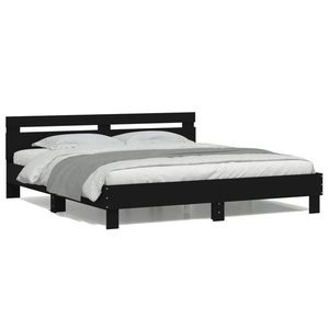 vidaXL Cadru de pat cu tăblie și LED, negru, 200x200 cm imagine